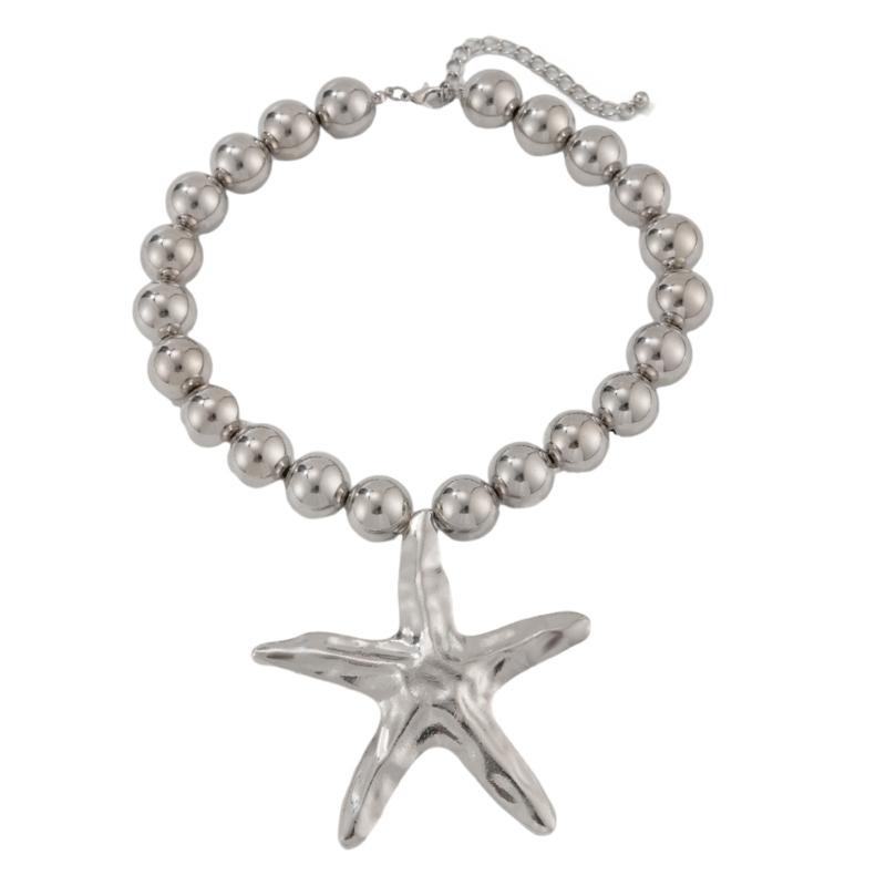 Imitation Pearls Necklace for Women Adjustable Length Clavicle Chain Starfish/Conch Neckchain Jewelry Party Accessory