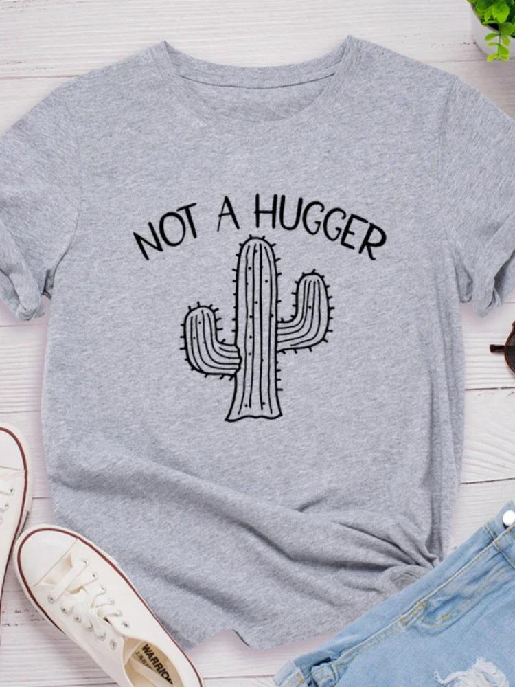 Not A Hugger Cactus Print Women T Shirt Short Sleeve O Neck Loose Women Tshirt Ladies Tee Shirt Tops Clothes Camisetas Mujer