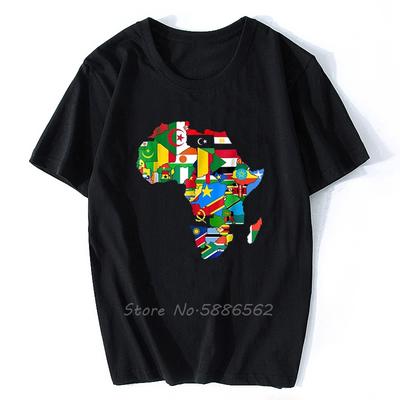 Camiseta Mapa da África Colagem de Bandeiras de Países Africanos Camiseta Moda Manga Curta Estampada Criativa Camiseta Masculina Personalizar Camisetas