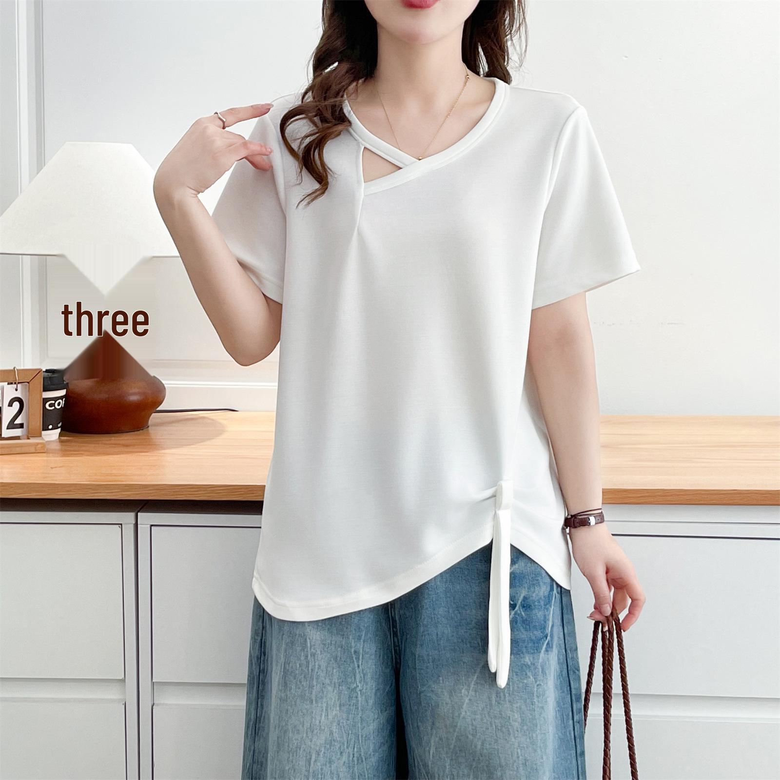 

Женская летняя футболка большого размера с асимметричным вырезом и коротким рукавом – Стройнящая, Модная, Универсальная 4XL белый
