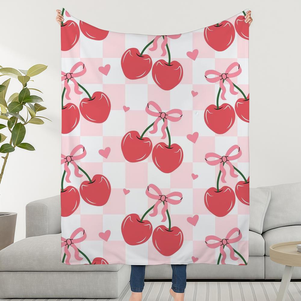 Blanket Throw Super Cosy Plush Living Room Sofa Couch Childish Bow Birthday Pink Cherry Gifts