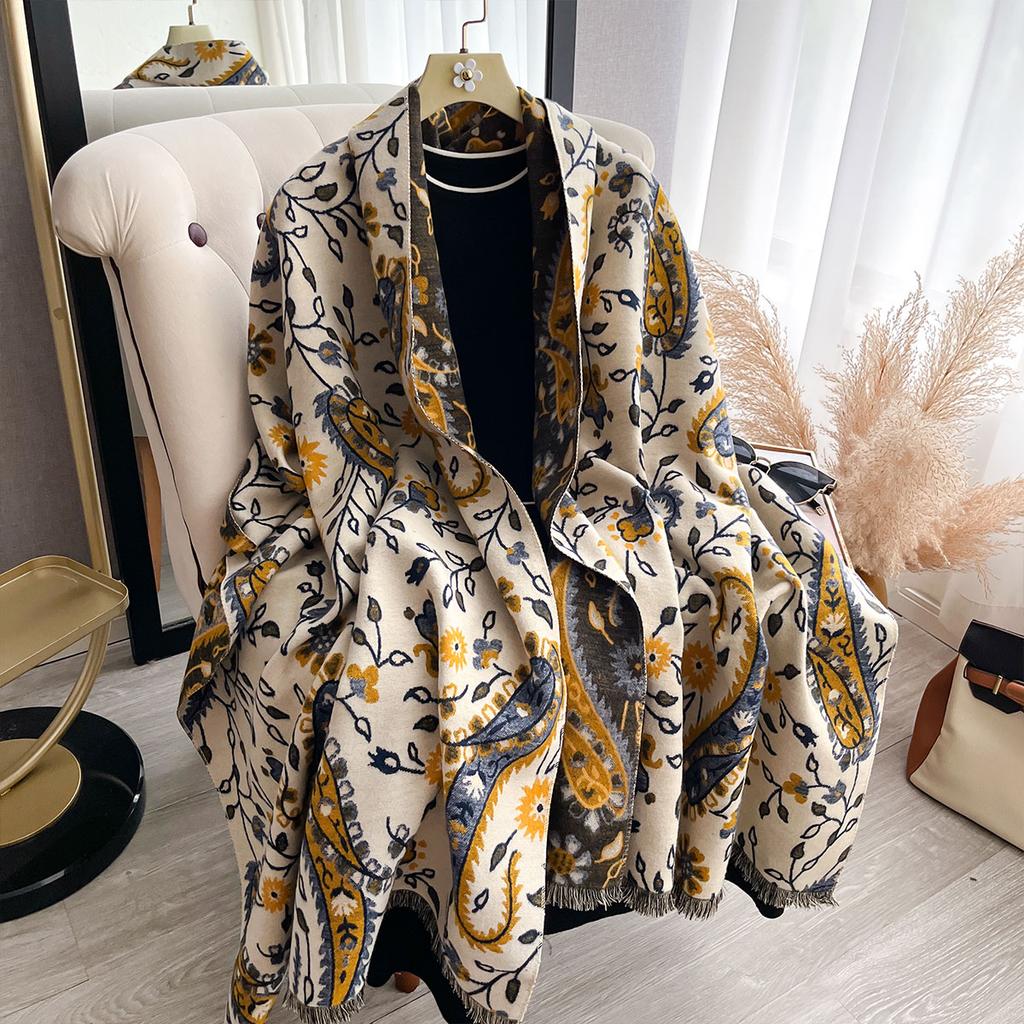 NEW Luxury Women Two-Sided Paisley Scarf Cashmere Soft Warm Pashmina Shawl Winter Outdoor Coldproof Windproof Blanket Scarf