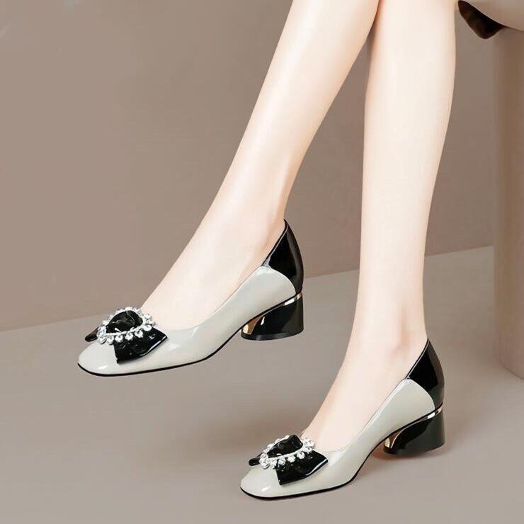 

Женские туфли-лодочки с квадратным носком и стразами, на среднем каблуке, обувь для женщин, весенние, высокого качества, популярные Y2k, по акции, стильная обувь 39 размера 40