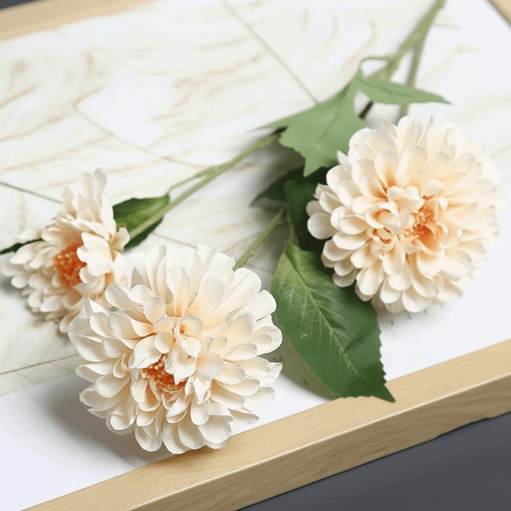 3 Heads Simulation Hydrangea Oil Painting Texture Autumn Daisy Style Artificial Flower Branch Studio Shooting Prop Long Branch