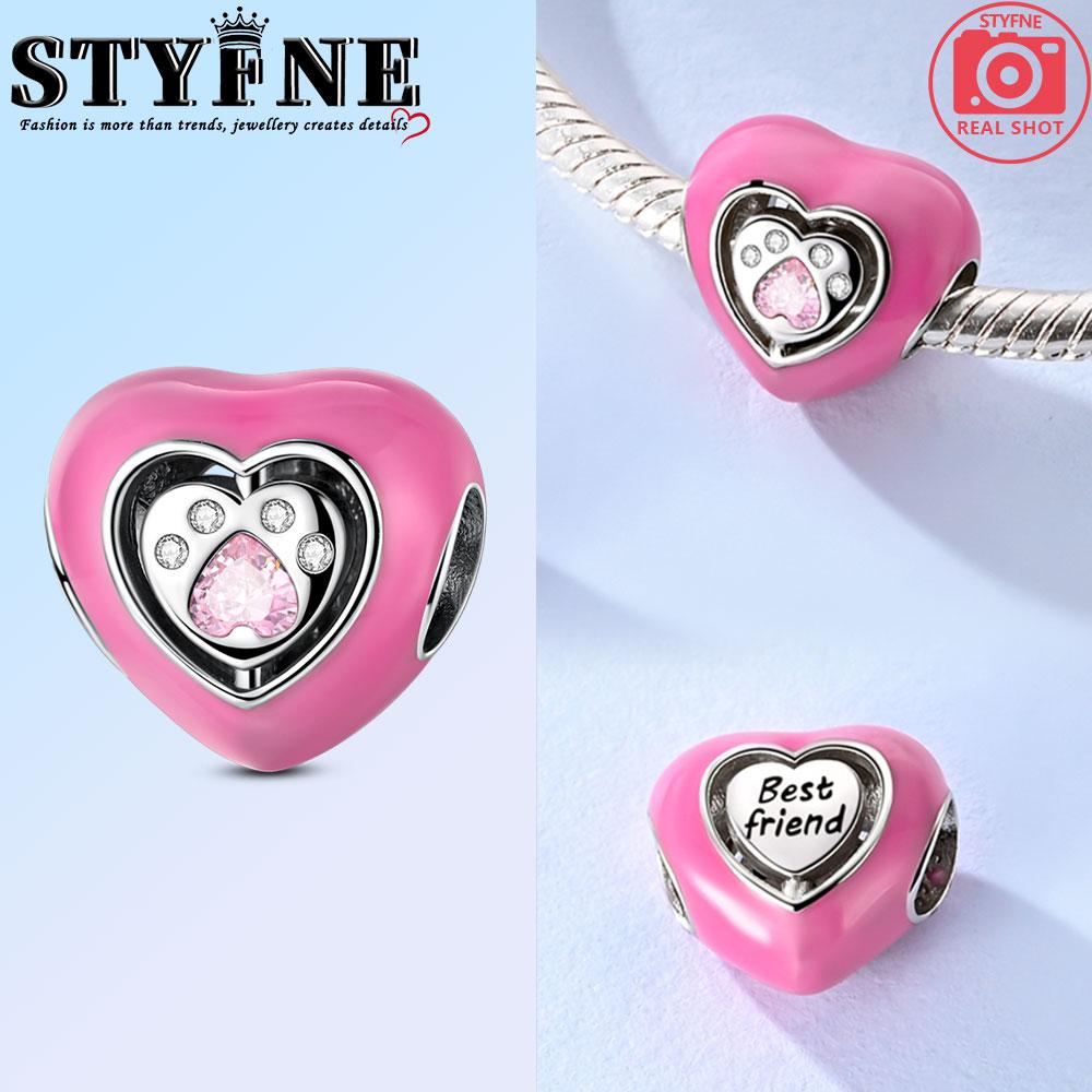 Charms Copper Original Cat Holding Pink Heart Beads Suitable Bracelet Diy Women'S Jewelry Making