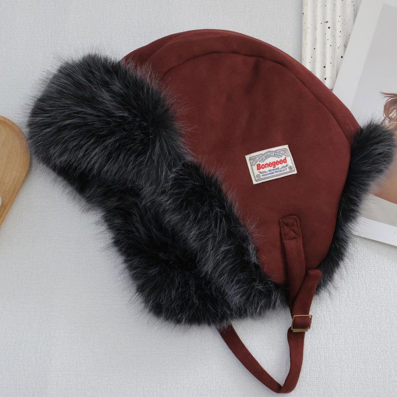 Thickened Wind and Cold Lightning Front Hat Winter Women's Outdoor Fleece Ear Protection Hat Plush Ski Hat