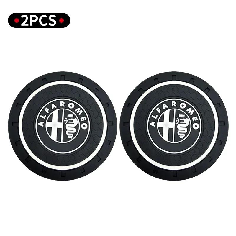1/2Pcs Car Coasters Water Cup Holder Pads Cup Slot Non-Slip Mat Accessories For Alfa Romeo Sportiva 156 Stelvio Giulia Giulietta