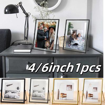1pc 4/6inch Metal Photo Frame Gold Black Rectangle Acrylic Photo Simple Transparent for Christmas Gift Tabletop Decoration Photo