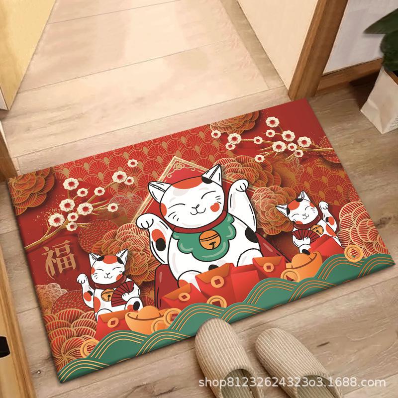 Lucky Cat Anti-Slip Floor Mats for Entrance, Bathroom, and Bedroom