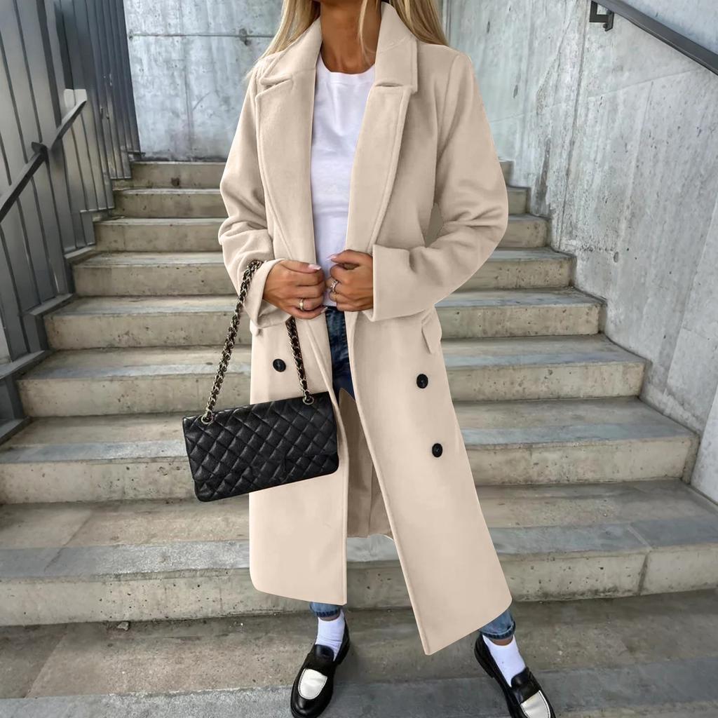 Dámský módní ležérní vlněný kabát jednobarevný dlouhý