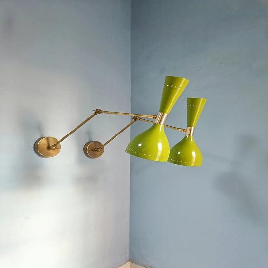 Pair of Olive Green Wall Sconces, Mid 1950's, Italian Diabolo Wall Sconce