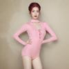 Women's Slimming Long-Sleeve Latin Dance Bodysuit with Chest Pads - European & American Hollow-out Design