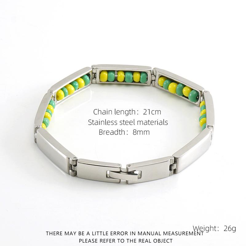 

ALTERA Модный зеленый желтый бисер Браслет Бабалаво Орула Браслет Не выцветающая нержавеющая сталь Циркон для мужчин и женщин Подарок Амулет