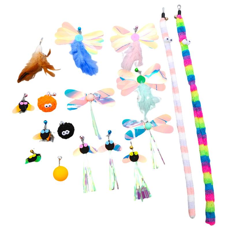 Cat Stick Feather Toys Indoor Cats Pet Toys Feather Replacement Head Cat Sequins Feather Teaser Cat Bell Balls Fuzzy Ball Toys