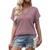 2026 Women's Summer New V-Neck Striped Pineapple Plaid Loose Short Sleeve T-Shirt Top