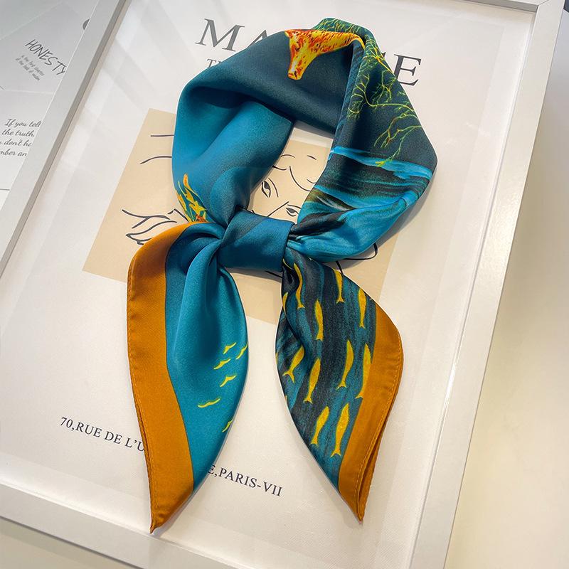 Luxurious 70% Silk Korean Style Neck Scarf for Mom - High-End Oil Painting Design, Sun Protection Square Scarf