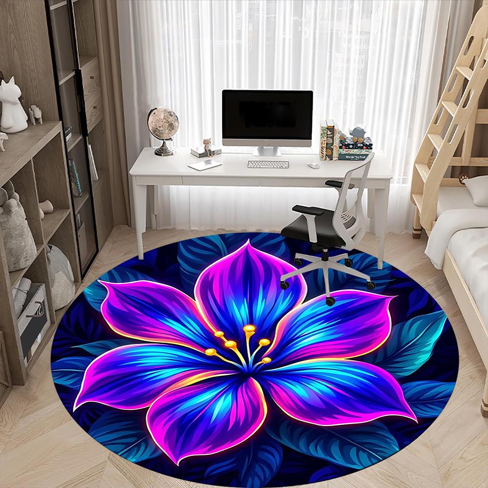 1pc Neon Flower Print Chair Carpet for Office, Round Non Slip Durable Large Size Office Carpet, Suitable for Office