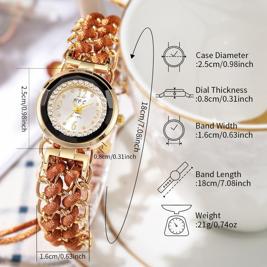 Women's Watch Fashion Rhinestone Braided Rope Bracelet Quartz Watches