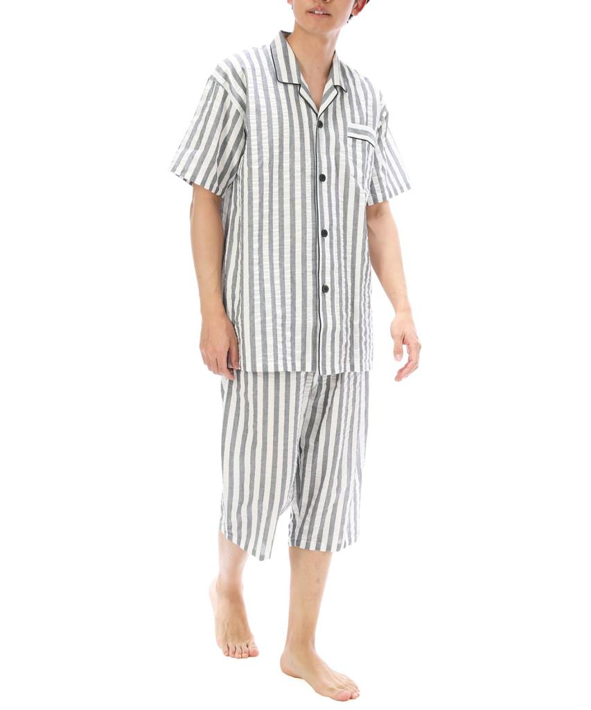 ON NISHIKI Summer Short Sleeve Cool Soccer Top and Bottom Length Loungewear Size Men's Pajamas, 100% Cotton, Fabric, Skin-Friendly, Open-Front, Set,