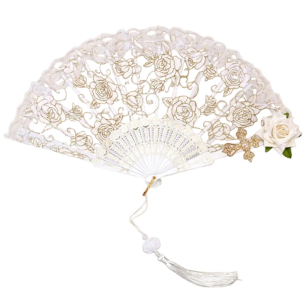 Retro Cosplay Vějíře do ruky Evropské Vějíře pro taneční show Růžový Krajkový Skládací Vějíř Svatební Párty Dekorace