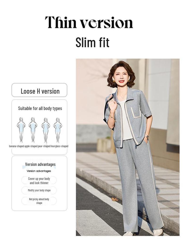 2025 Summer Fashion Sportswear: Casual Two-Piece Jacket Set for Middle-Aged and Elderly Women