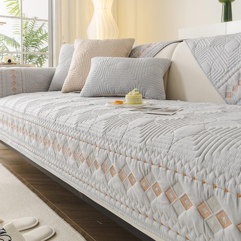 Solid Color Sofa Covers Universal for Seasons Washed Cotton Couch Cover Embroidery Pillowcase Couches Cushion for Living Room