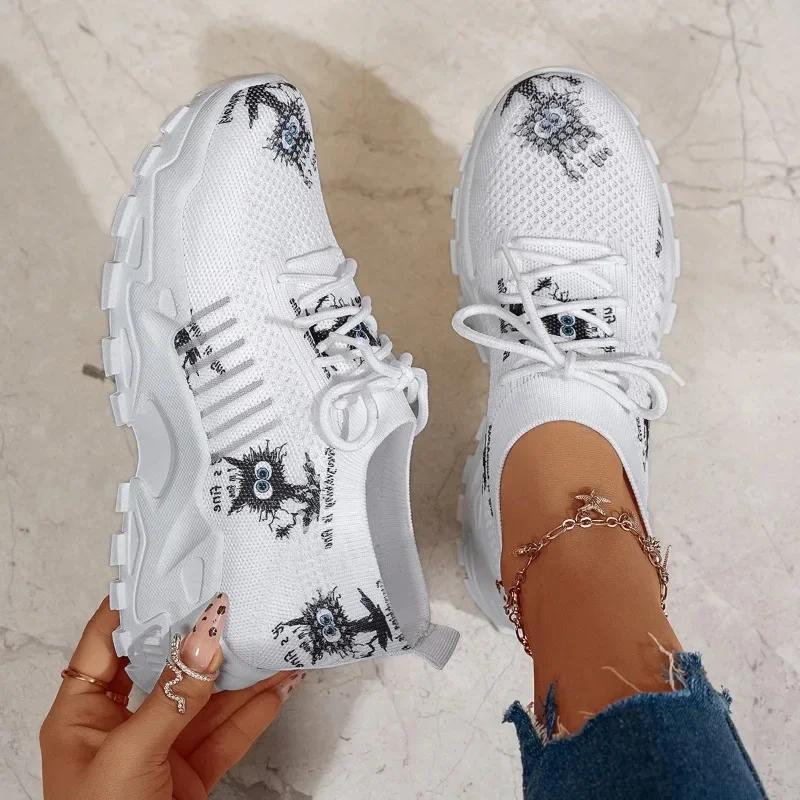 Women's Single Shoes Platform Jogging Outdoor Anti Slip Lace Up Summer Mesh Breathable Thick Soled Casual Vulcanized Shoes 2025