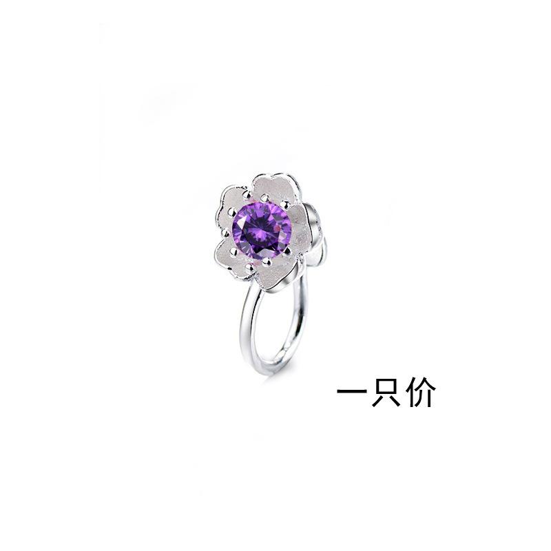 Pink Diamond Cherry Blossom Ear Clips Female Small Super Fairy Peach Blossom Ear Bone Clips Without Ear Holes Purple Zircon Clip Earrings