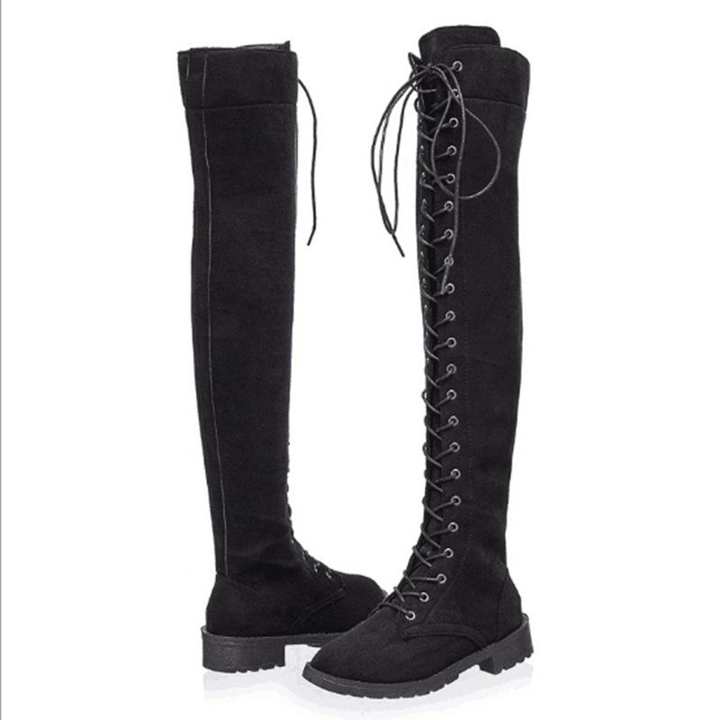 2020 Plus Size Lace-up Over-the-Knee Women's Knight Boots with Low Heel