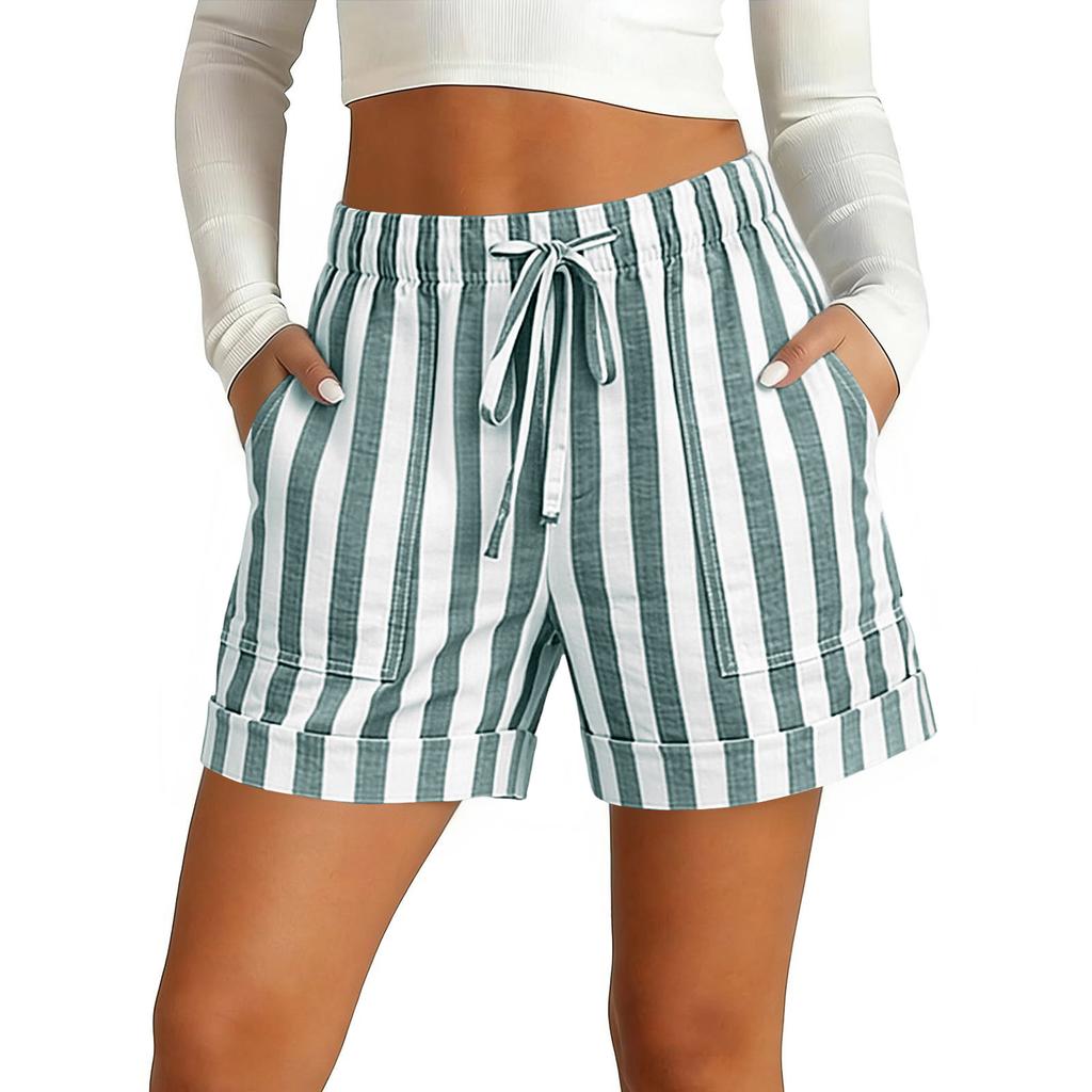 Womens Women's Color Elastic Waist High Waist With Pocket Ladies Casual Shorts Travel Shorts