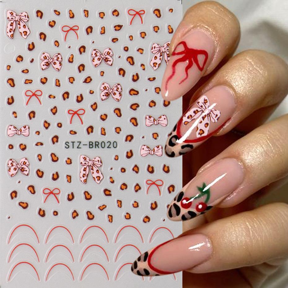 Nail Art Sticker, Leopard Print, Ballet Style, Pink Bow, French Line, Thin And Tough Nail Sticker.
