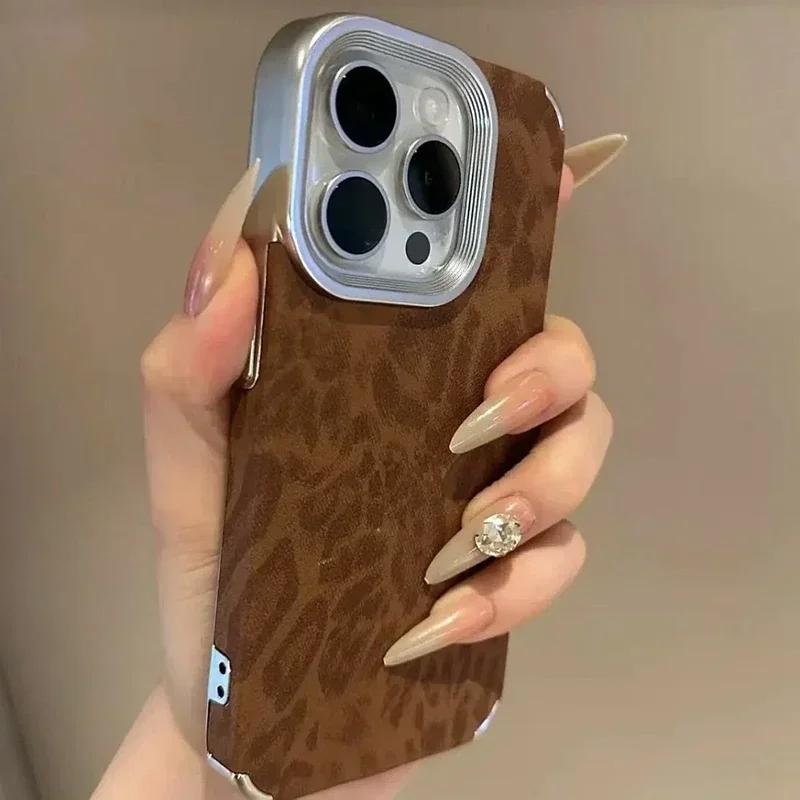 Luxury Soft Silicone Leather Leopard Print Phone Case For iPhone 11 12 13 14 15 16 Pro Max 16 Plus Shockproof Bumper Cover