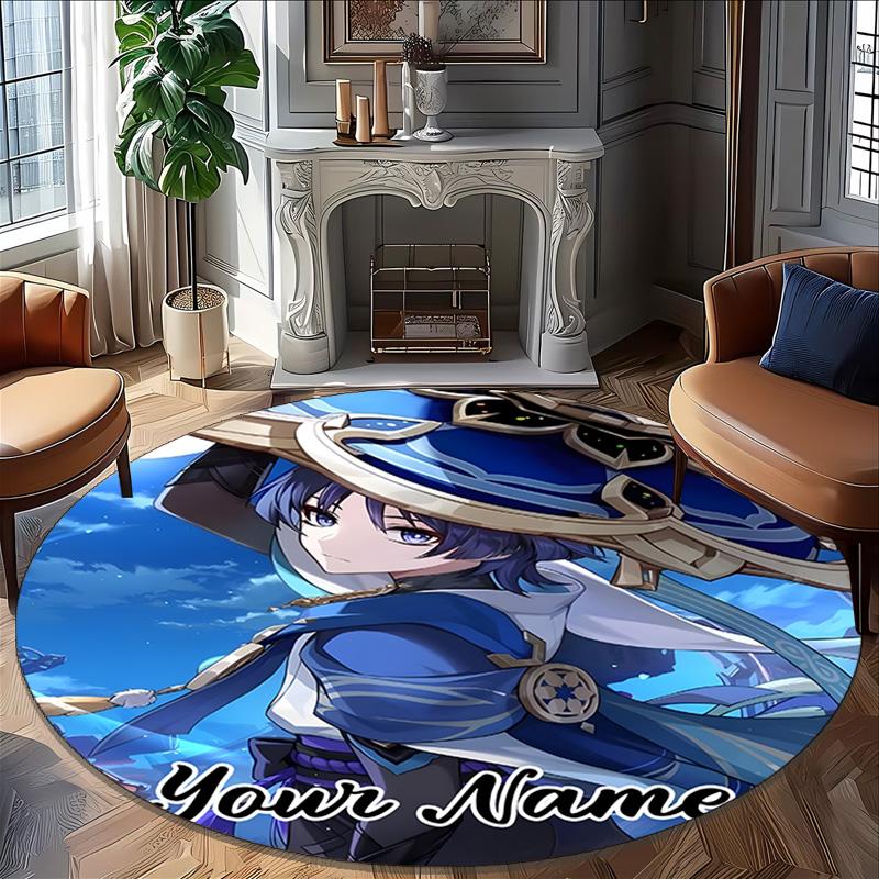 Customizable Genshin Impact5 Round Non-Slip Carpet - Ideal for Garden, Picnic, Office, Perfect for Decoration, Suitable For All Seasons