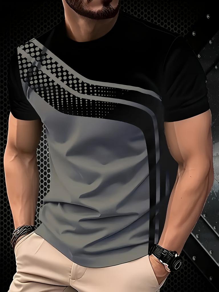 5er-Set, Gestreifte Stilvolle Lässige Herren-Kurzarm-T-Shirts, Farbverlauf Sommer Rundhals Schnelltrocknend Atmungsaktive Kurzarm-T-Shirts