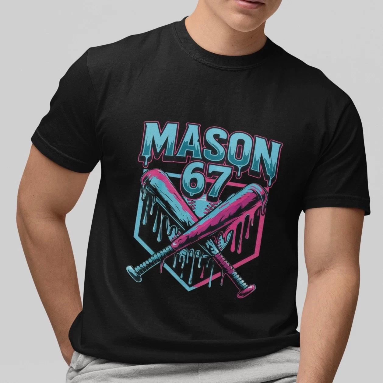 

Mason 67 T-Shirt Baseball Bats Graphic Tee Cool Dripping Design Streetwear Top XL