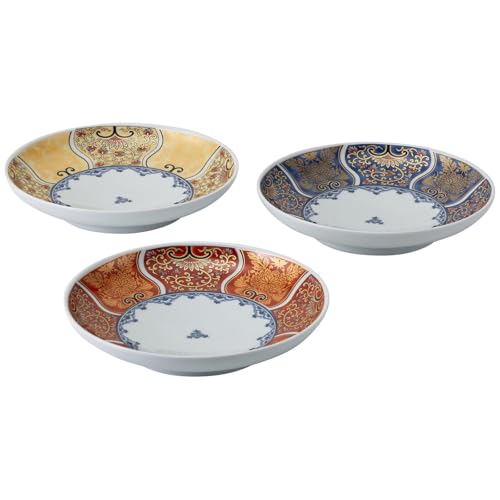 Saikai Pottery Hasami Ware  Kenjo Ko-Imari  Large Plate 3-Piece Dinner Plate Set (Dinner Plate, Shallow Bowl, Multi-purpose Plate) Approx. 19.5cm Diam