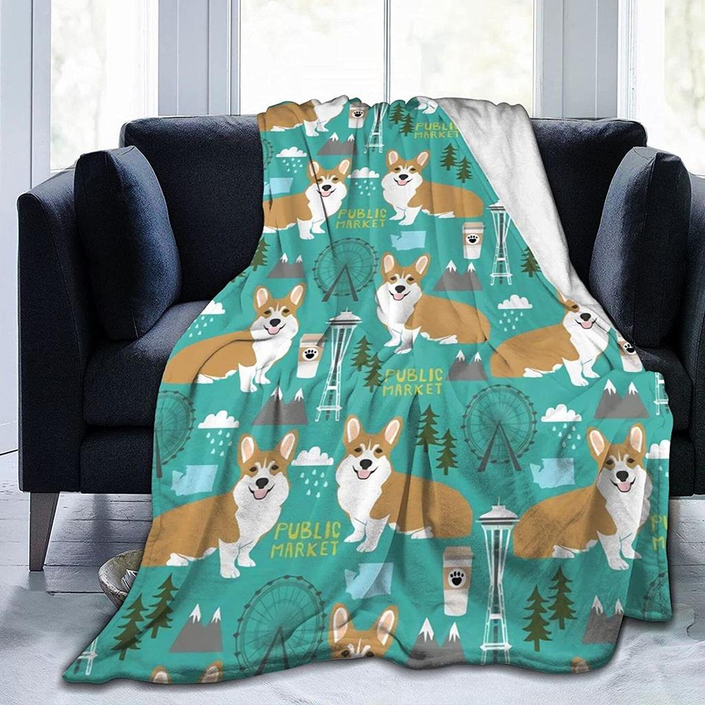 Flannel Fleece Modern Throw Blanket, Cartoon Style Koala Bears Blue Pattern Throw for Spring Recliner, Air Conditioning Blanket
