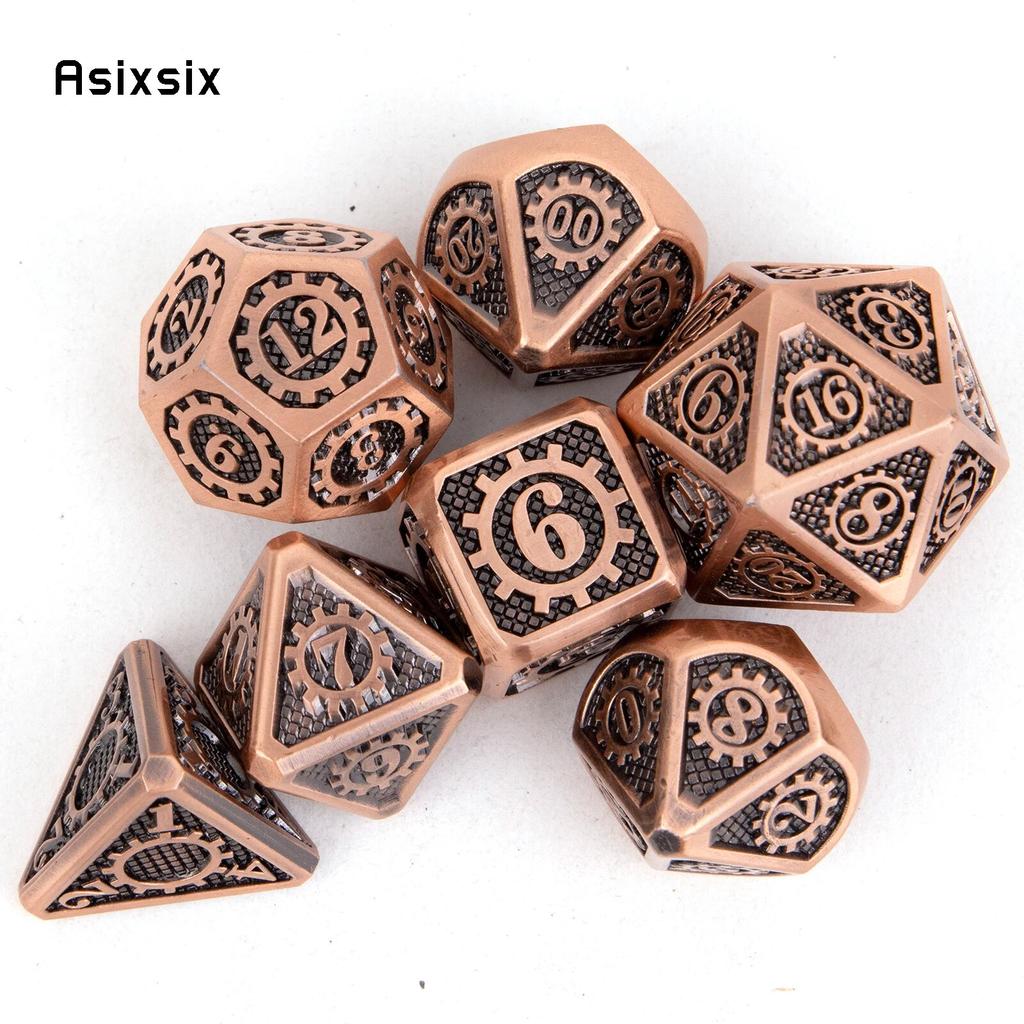 7 Stück gelb-schwarzes Zahnrad-Metallwürfel-Set aus massivem Metall mit polyedrischen Würfeln, geeignet für Rollenspiele, RPG-Brettspiele, Kartenspiele