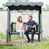 2 Seater Garden Swing Seat with Canopy, Wooden Swing Chair, Outdoor Hammock Bench for Balcony Patio Porch, Grey