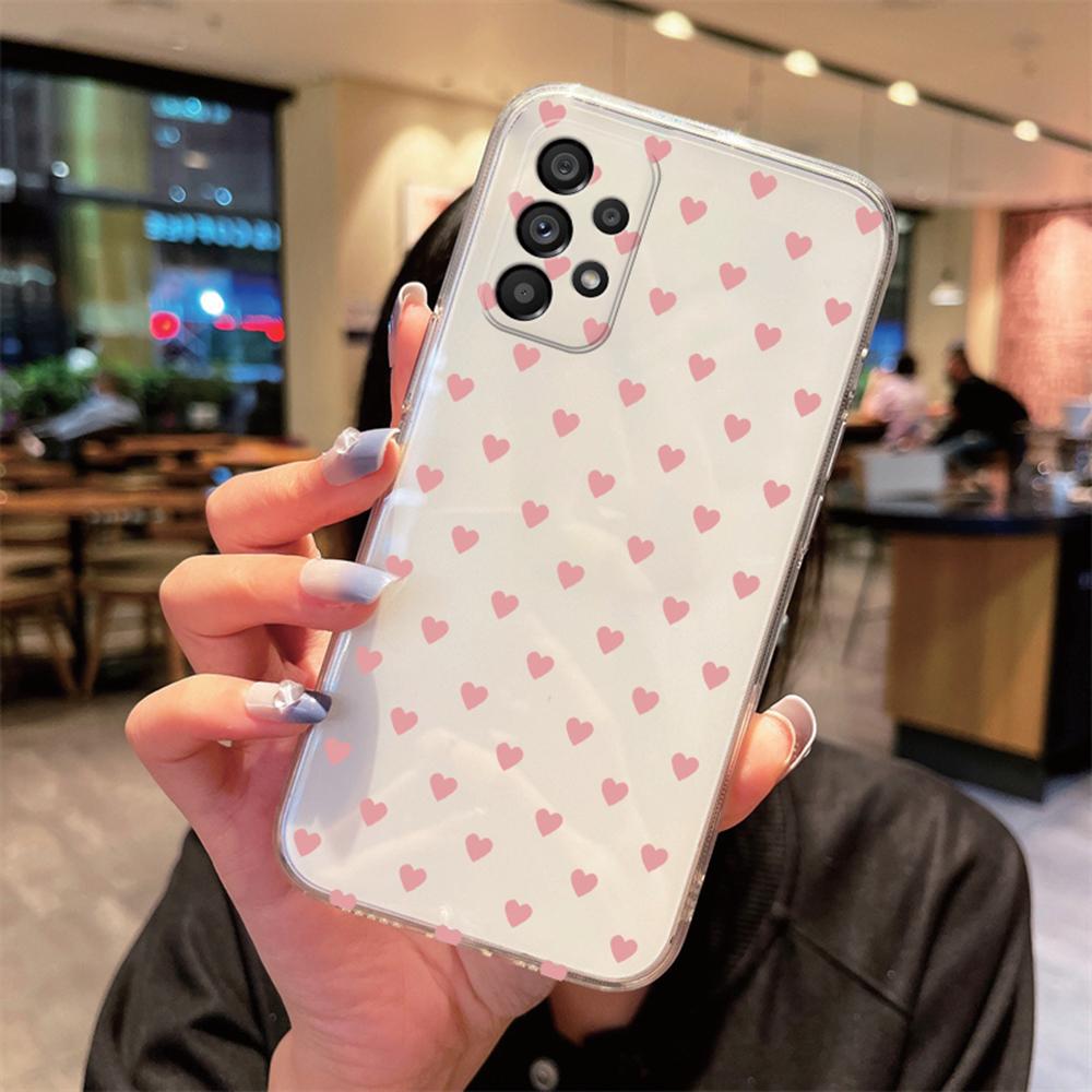 For Samsung Galaxy A53 A52 A32 A22 A21S A50 A70 A31 A51 Heart Love Phone Case Non-Yellowing Transparent Clear Couple Cover Back