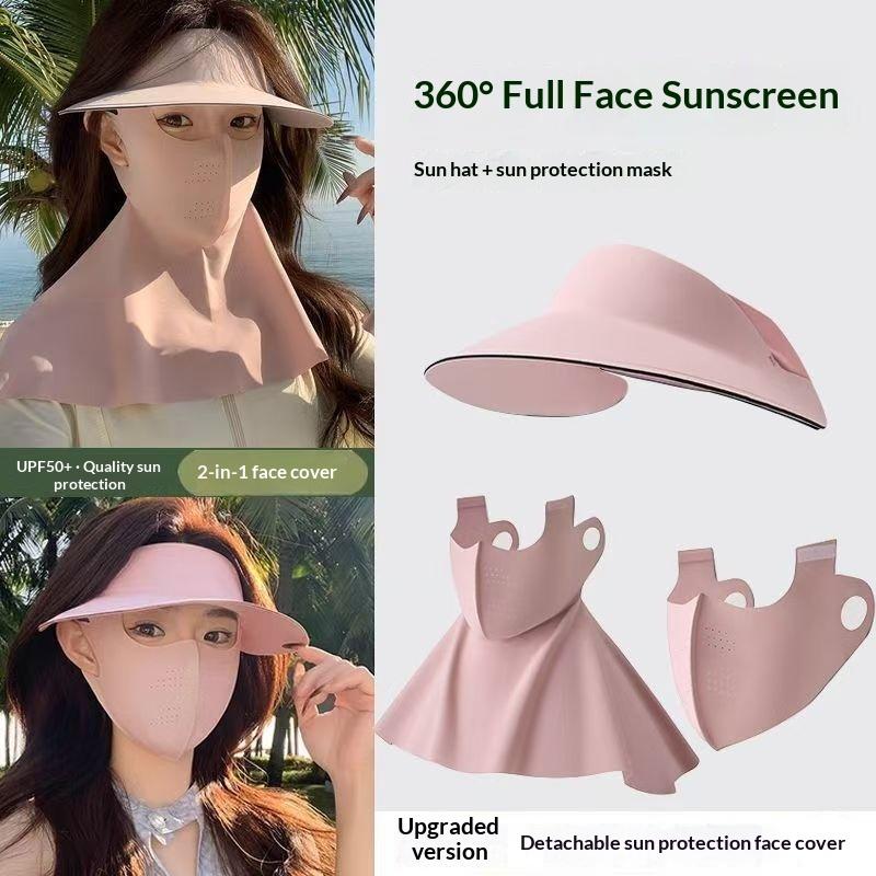 Zwei-in-Eins Eis-Seiden-Gesichtsmaske Vollgesichts-Sommer-Sonnenhut Radsport-Sonnenschutzmütze UV-Schutz Gesichtsbikini Atmungsaktiv Leicht