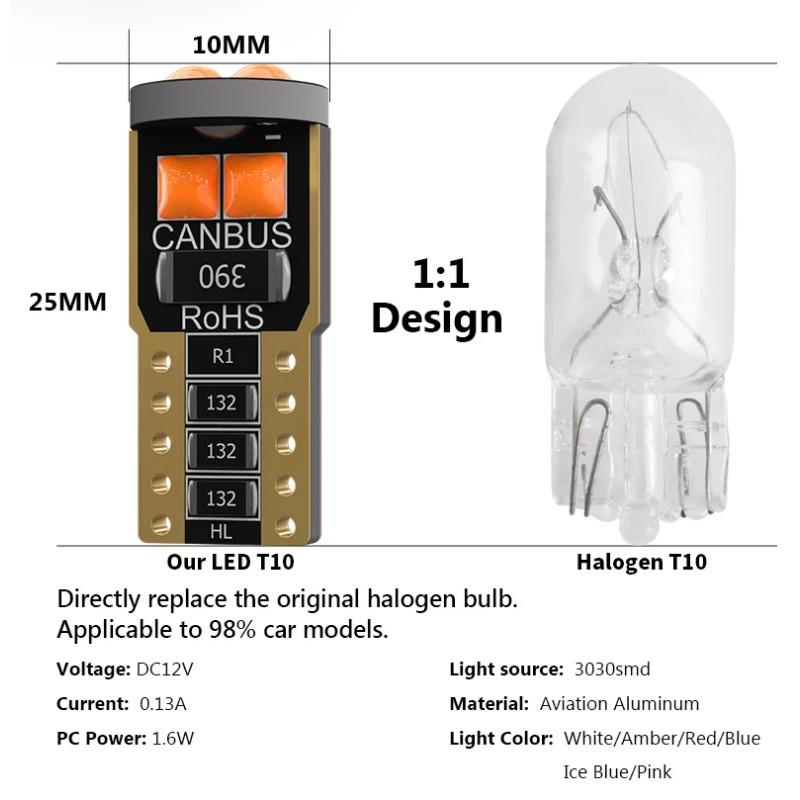 10PCS T10 W5W LED Bulbs 6 LED Chips 12V for Car License Plate Light Interior Dome Lights Reading Lamp 6000K White