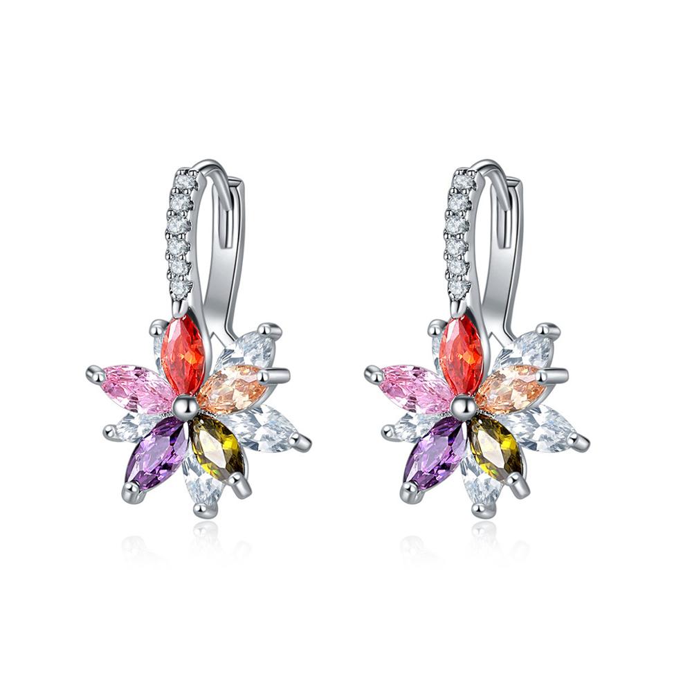 HUAMI Double Layer Flower Earrings Hoop Ear Clip With CZ Zirconia Design Big Jewelry For Wedding Women Earrings Dangle Drop