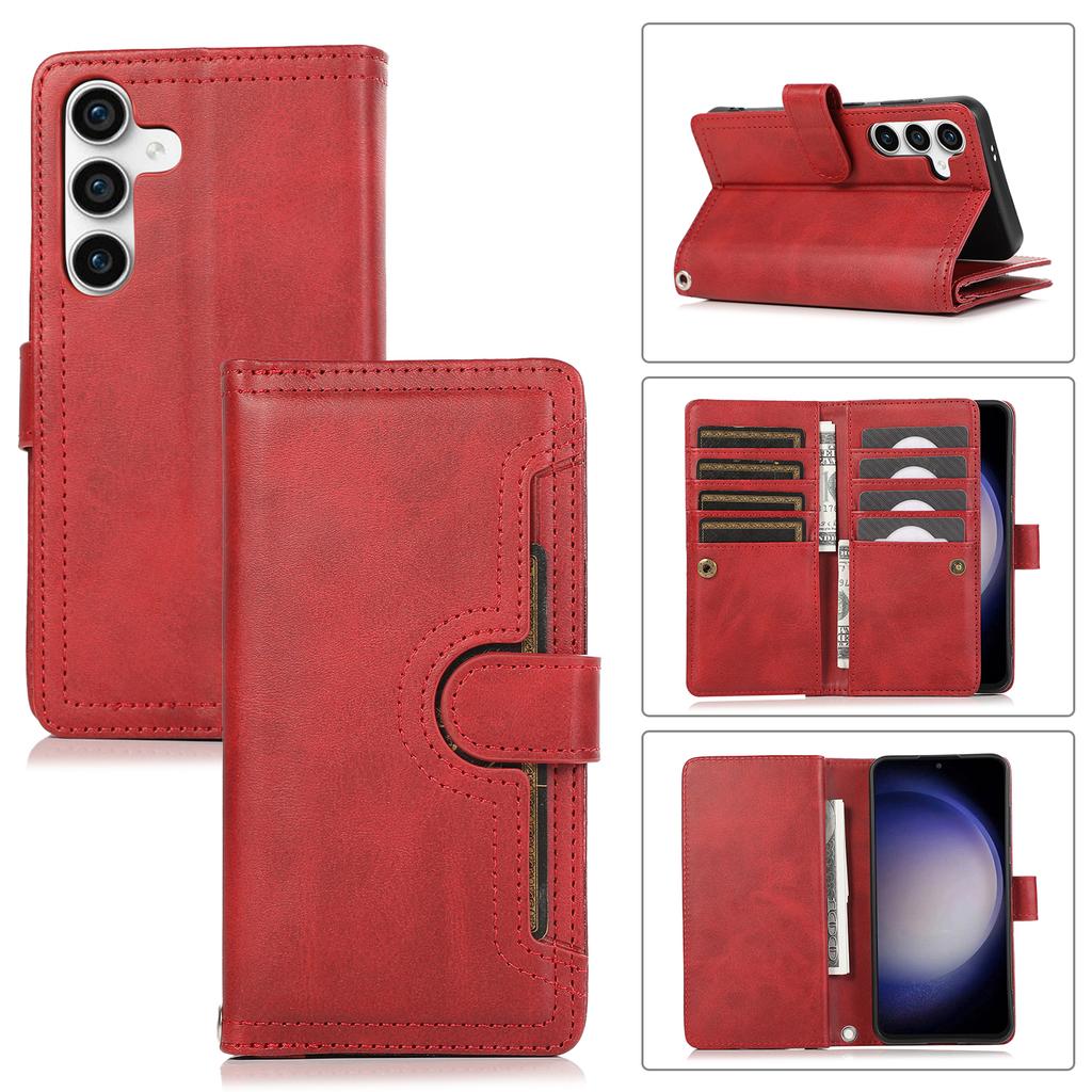 For Samsung Galaxy S25 Case Split Leather Magnetic Wallet Phone Protector with Wrist Strap