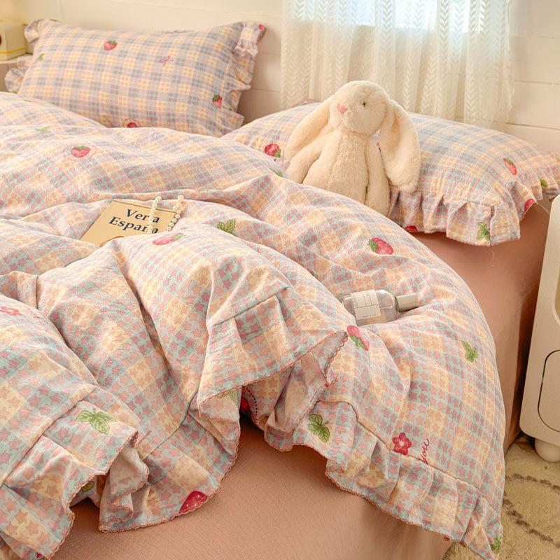 

Комплект из четырех предметов из чистого хлопка с кружевом Мягкая двухслойная пряжа Простыня Простыня Пододеяльник Односпальный Комплект из трех предметов 2.0m four-piece set