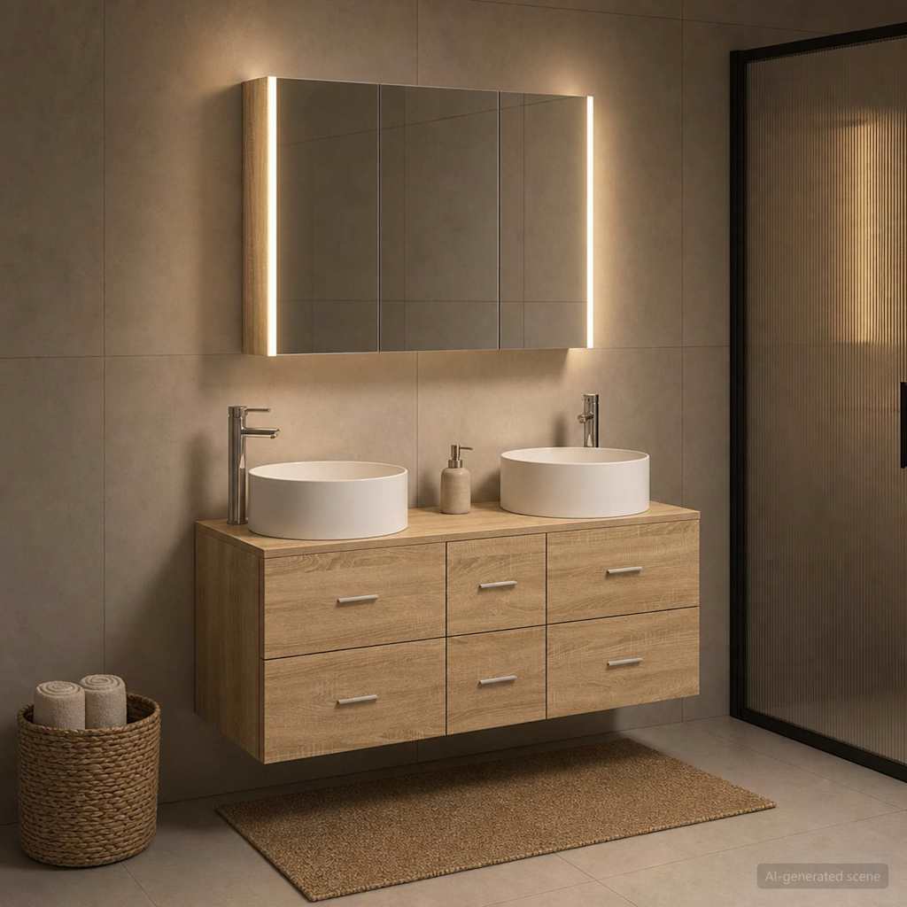 Bathroom Furniture Set 4 pcs Sonoma Oak Engineered Wood and Glass