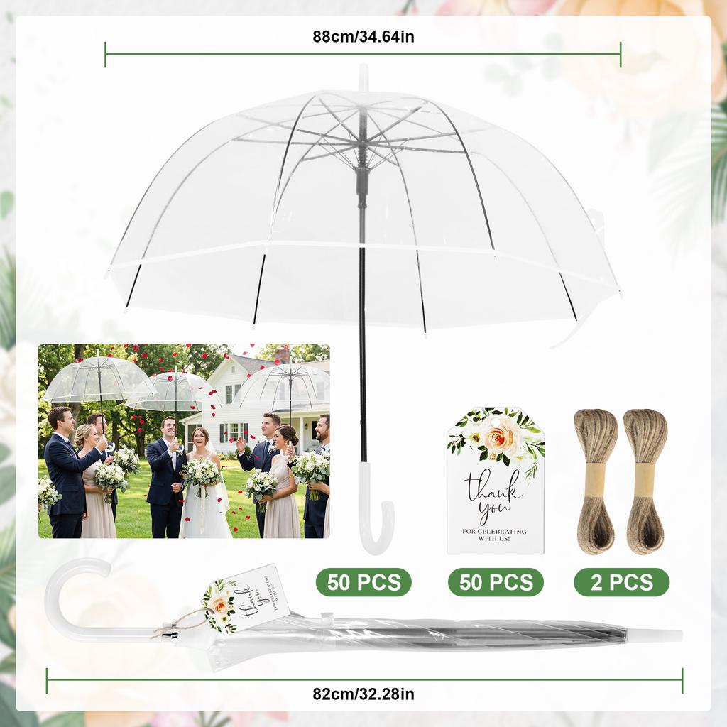 52 Inch Large Dome Rain Windproof Stick Umbrellas Auto Open Clear Dome Umbrella for Wedding Bridal Parties Graduation Outdoor