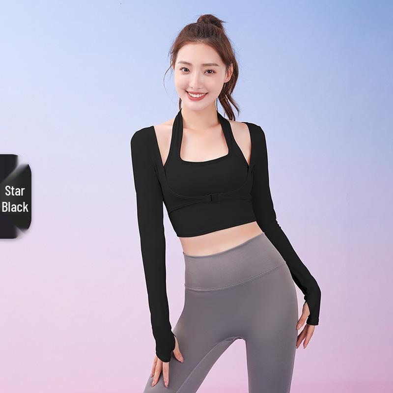 Women's Two-Piece Fitness Yoga Top with Removable Chest Pad and Buckle
