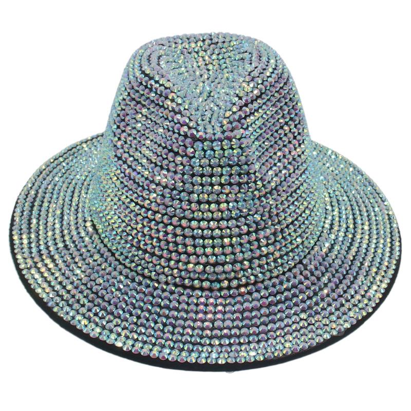 Cross-Border New Stage Performance Fashionable And Shiny Handmade Point Diamond British Retro Woolen Jazz Hat Felt Top Hat