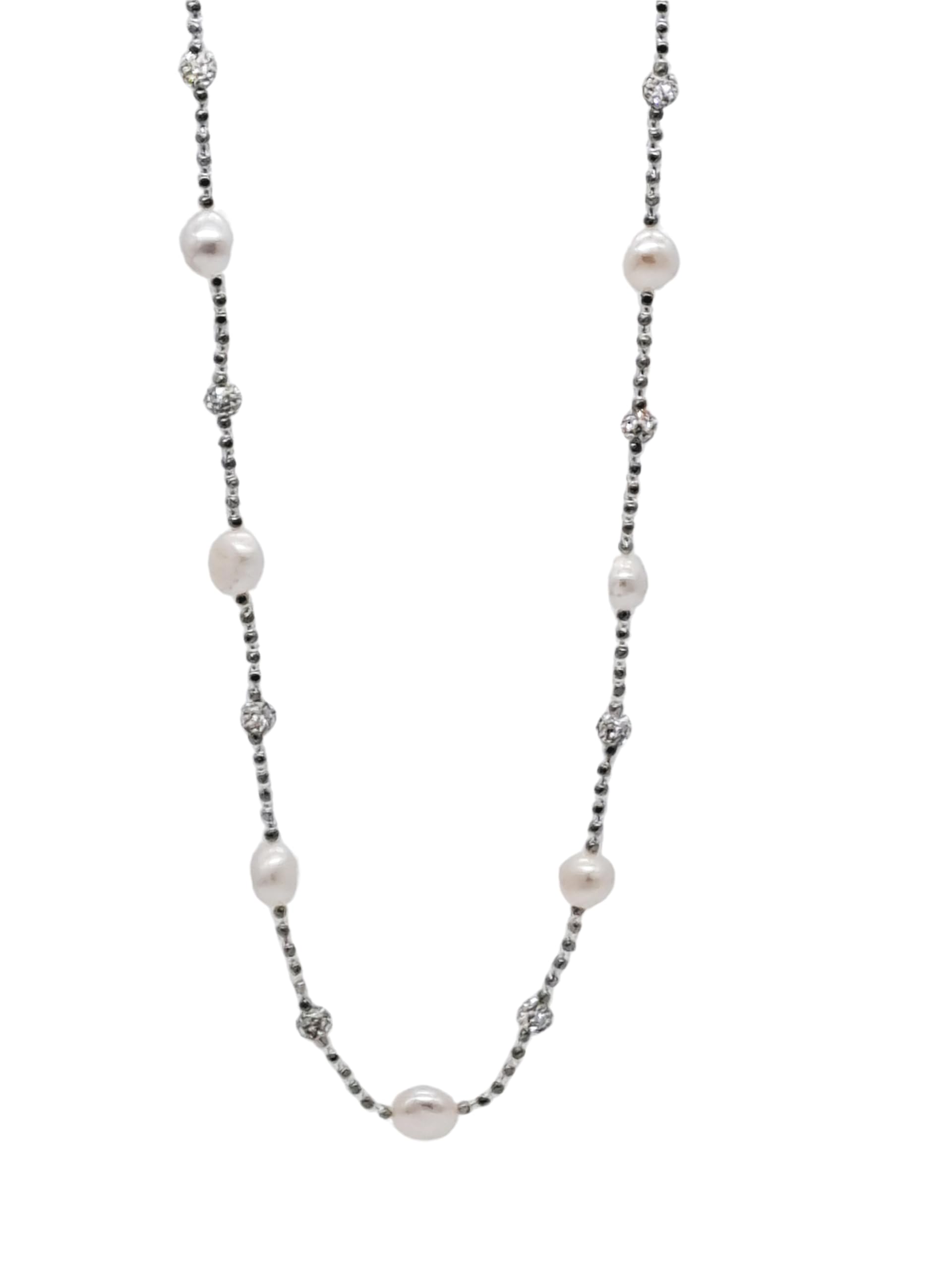 

Pearl Necklace Long Necklace Freshwater Pearl White No Clasp Sparkling 80cm Brass Resin Outing [BIJOU YASUO] Women s білий